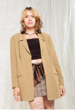 Vintage 80s Oversized Blazer Jacket in Beige Checked