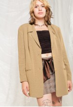Vintage 80s Oversized Blazer Jacket in Beige Checked