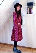Cherry red low waist floral dress