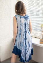 Vintage Blue Tie-Dye Rayon Wide Midi Dress
