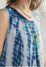 Vintage Blue Tie-Dye Rayon Wide Midi Dress