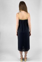 Frank Usher 70's Black Gold Grecian Slip Midi Evening Dress