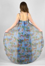 70's Vintage Blue Floral Slip Sheer Maxi Dress