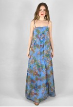 70's Vintage Blue Floral Slip Sheer Maxi Dress