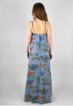 70's Vintage Blue Floral Slip Sheer Maxi Dress