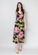 70's Vintage Midi Dress With Crop Jacket Black Floral