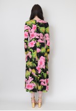 70's Vintage Midi Dress With Crop Jacket Black Floral