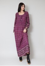 70's Vintage Long Sleeve Maxi Dress Purple Indian Cotton