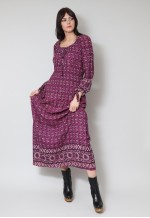 70's Vintage Long Sleeve Maxi Dress Purple Indian Cotton