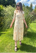 70's Vintage Anna Paola Cream Butterfly Midi Dress