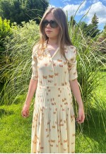 70's Vintage Anna Paola Cream Butterfly Midi Dress