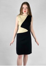 60's Vintage Cream Black Shift Mod Space Age Mini Dress