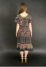 70's Vintage Black Floral Cotton Prairie Short Sleeve Dress