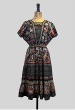 70's Vintage Black Floral Cotton Prairie Short Sleeve Dress