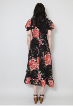 70's Vintage Short Sleeve Maxi Dress Sleeveless Black Floral
