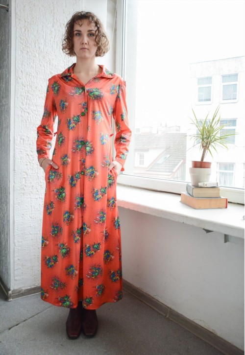 Vintage 70's Bohemian Pink Floral Print Maxi Bohemian Dress