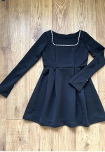 Square neck long sleeve rhinestone black scuba dress