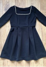 Square neck long sleeve rhinestone black scuba dress