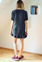 Navy blue soft velour dress with white polka dots