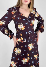 70's Vintage Long Bell Sleeve Purple Floral Midi Dress