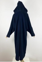 Vintage Hooded Navy Blue Wool Overcoat, Long Winter Coat