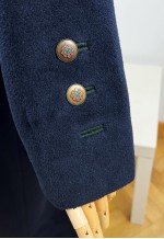 Vintage Hooded Navy Blue Wool Overcoat, Long Winter Coat